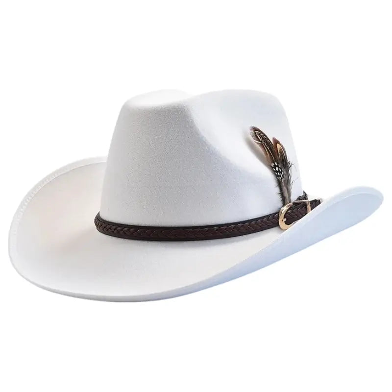 White Cowboy Hat with Feathers NLS-203