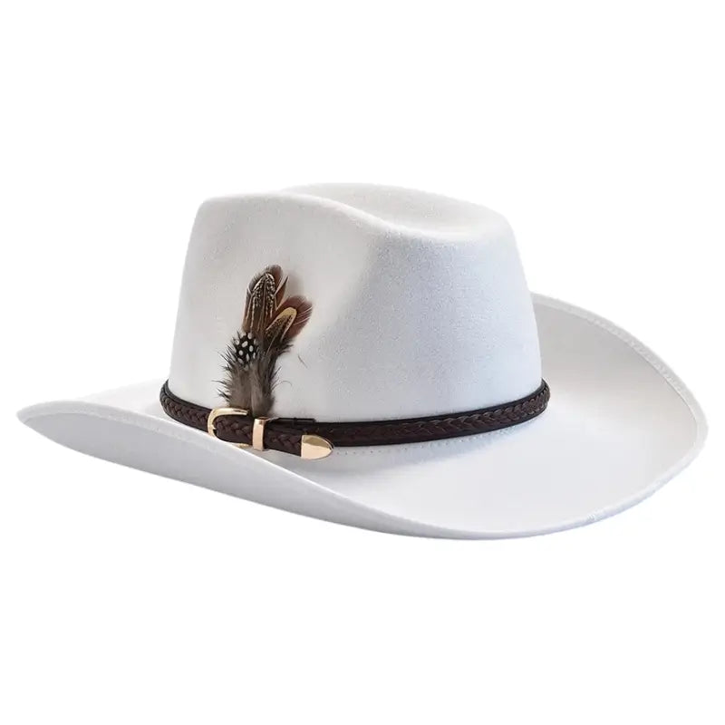 White Cowboy Hat with Feathers NLS-203
